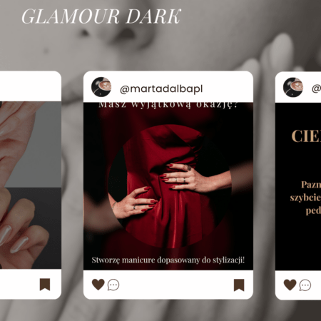 80 szablonów Canva na Instagram – Glamour Dark dla stylistek paznokci