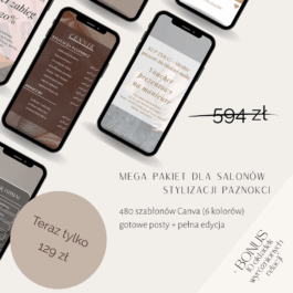Mega pakiet Instagram dla salonu paznokci – 6 kolorów (480 szablonów Canva + BONUS)