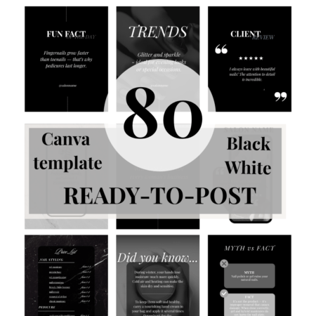 Black & White Minimalizm Canva Templates for Nail Techs | 80 Instagram Post Templates - ENGLISH