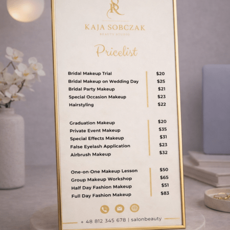 szablon cennika beauty – wersja luxury light | edytowalny w canva
