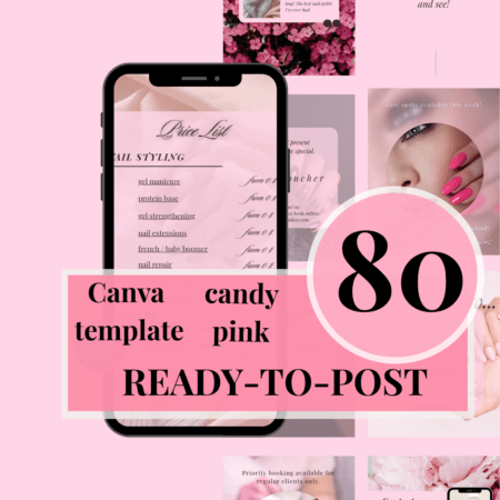Candy Pink Canva Templates for Nail Techs | 80 Instagram Post Templates - ENGLISH