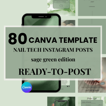 Sage Green Canva Templates for Nail Techs | 80 Instagram Post Templates - ENGLISH